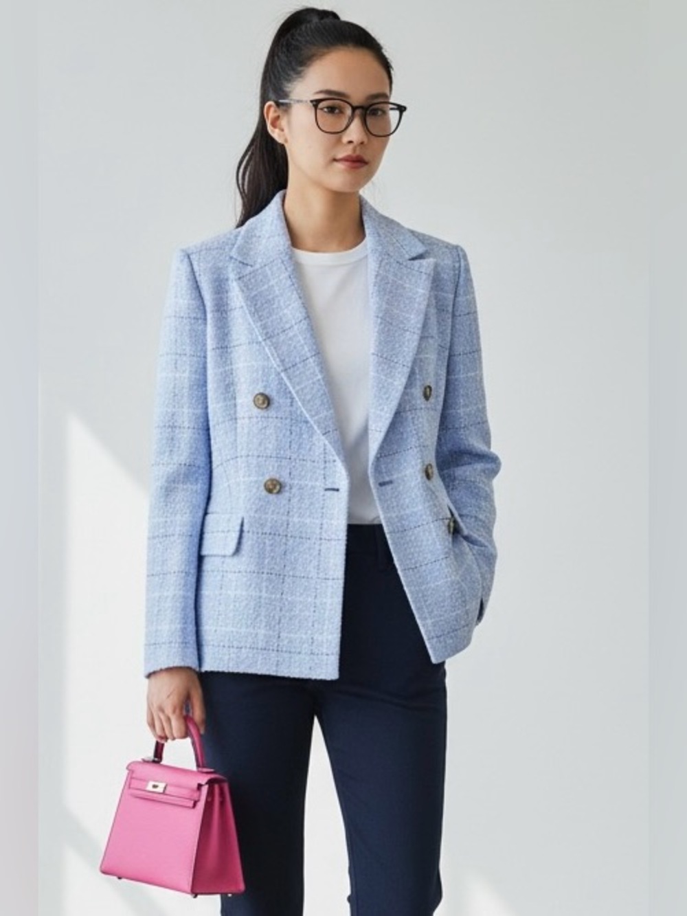 Ann Taylor Periwinkle Blue Tweed Double-Breasted Blazer Boucle SIZE 6
